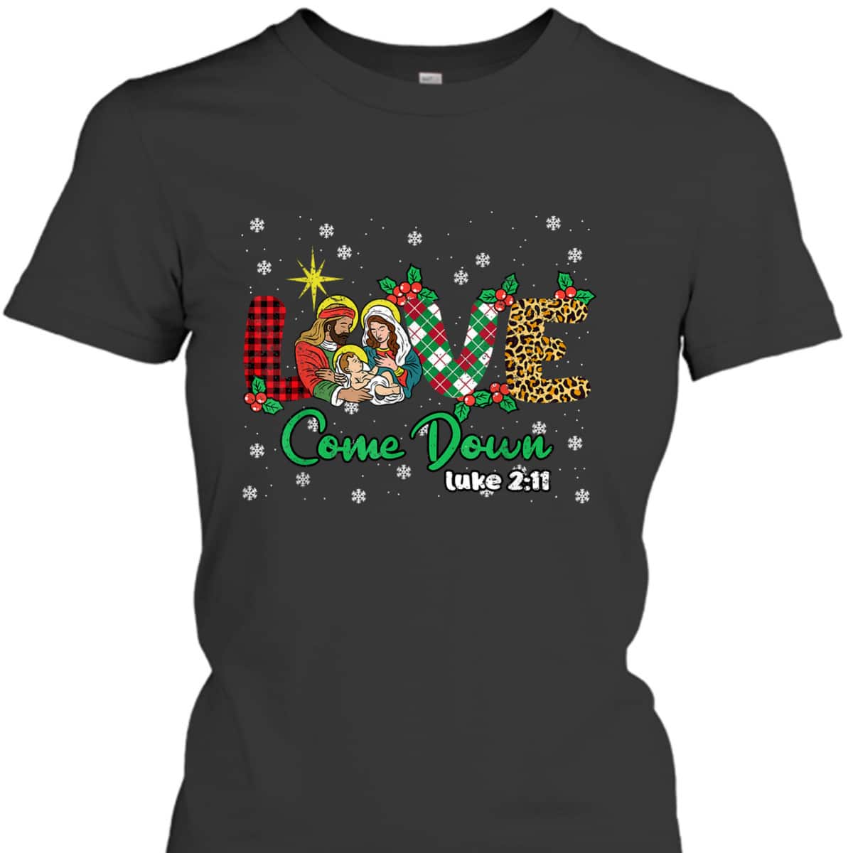 Love Christmas Pajama Plaid Leopard Christian Bible Verse T-Shirt Love Christmas Pajama Plaid Leopard Christian Bible Verse T-Shirt