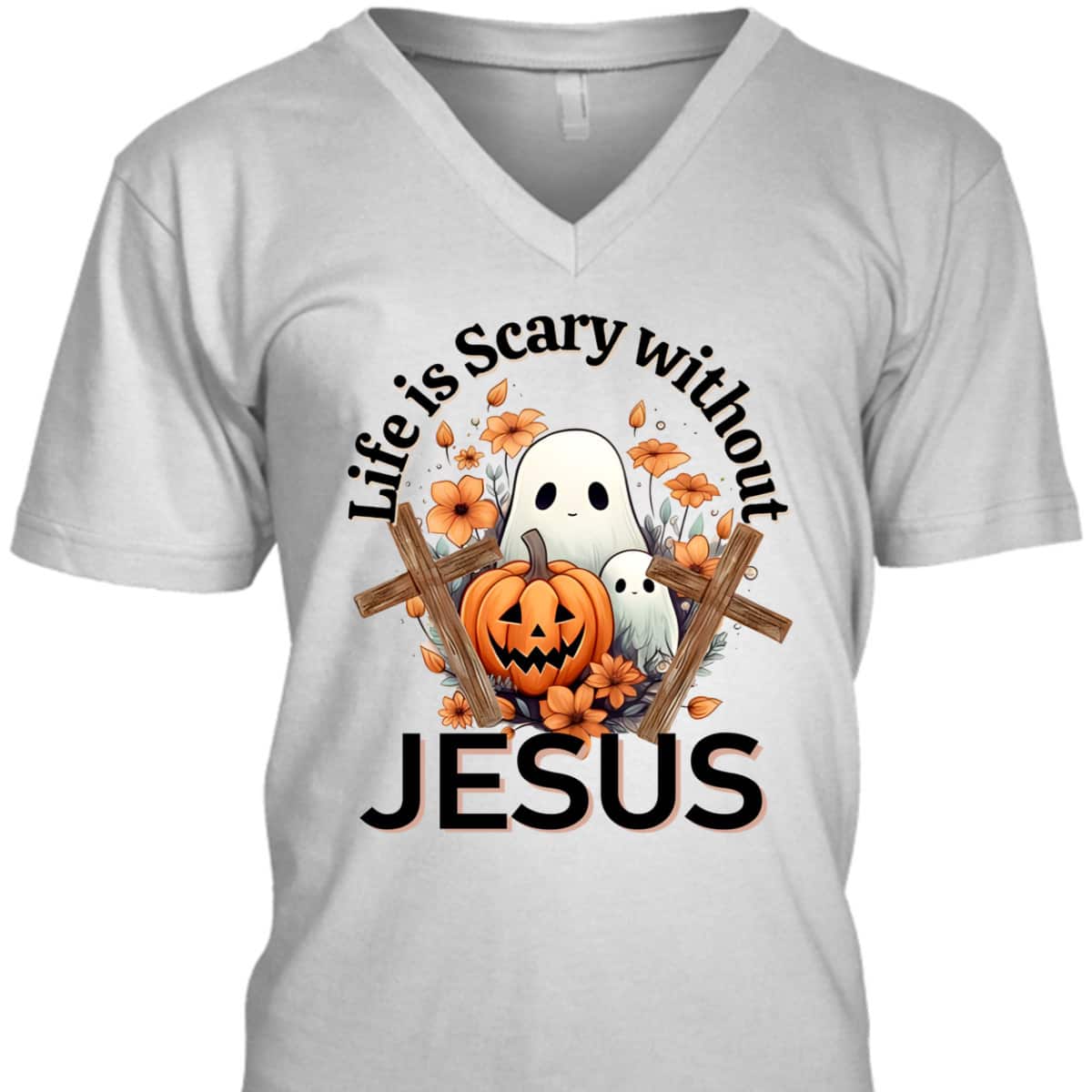 Retro Life Is Scary Without Jesus Ghost Halloween Christian T-Shirt Retro Life Is Scary Without Jesus Ghost Halloween Christian T-Shirt