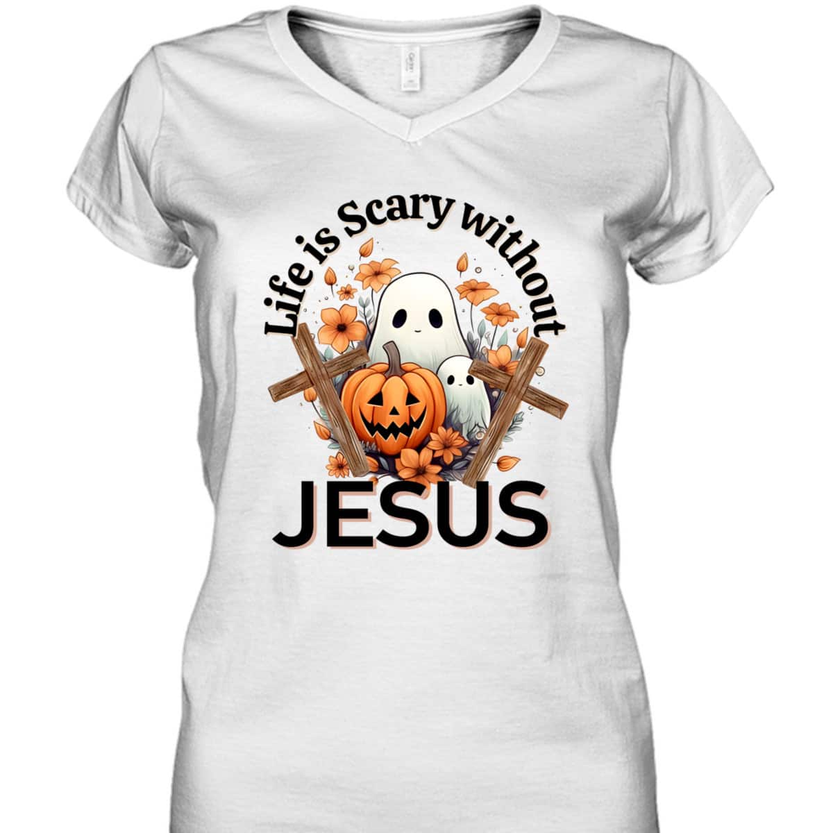 Retro Life Is Scary Without Jesus Ghost Halloween Christian T-Shirt Retro Life Is Scary Without Jesus Ghost Halloween Christian T-Shirt