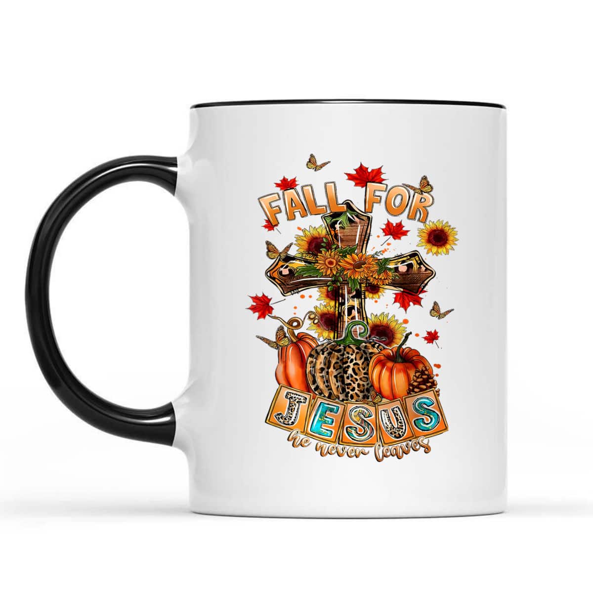 Fall For Jesus He Never Leaves Pumpkin Sunflower Christian T-Shirt Fall For Jesus He Never Leaves Pumpkin Sunflower Christian T-Shirt