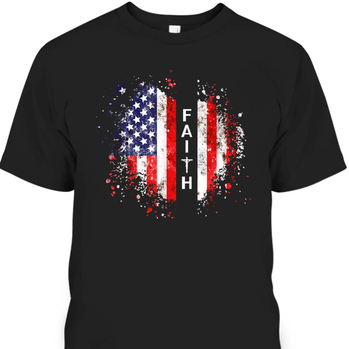 Love In Faith American Faith Graphic Christian US Flag T-Shirt