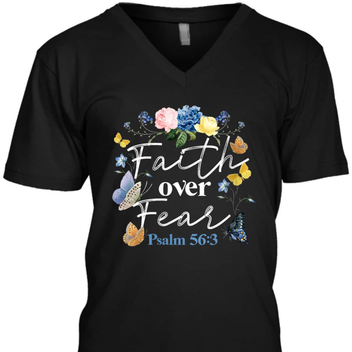 Christian Bible Verse Faith Over Fear Flower Butterfly T-Shirt Christian Bible Verse Faith Over Fear Flower Butterfly T-Shirt