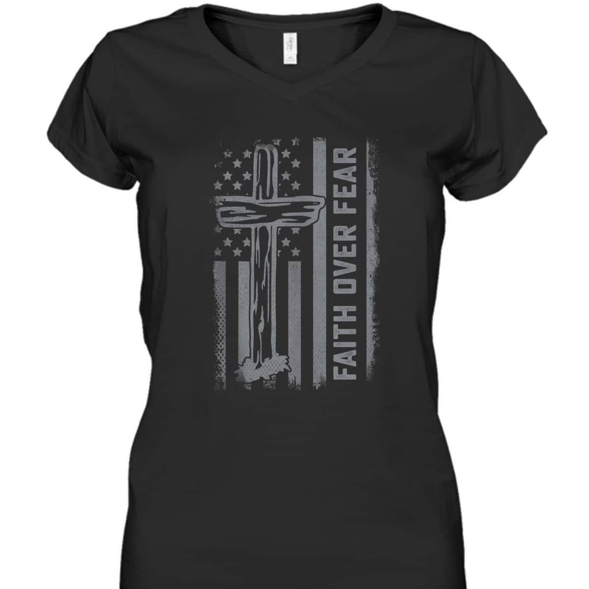 Christian US Flag Cross Faith Over Fear Bible Verse T-Shirt Christian US Flag Cross Faith Over Fear Bible Verse T-Shirt