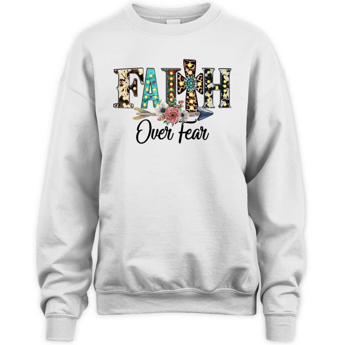 Leopard Faith Over Fear Cross Flowers Western Christian T-Shirt Leopard Faith Over Fear Cross Flowers Western Christian T-Shirt