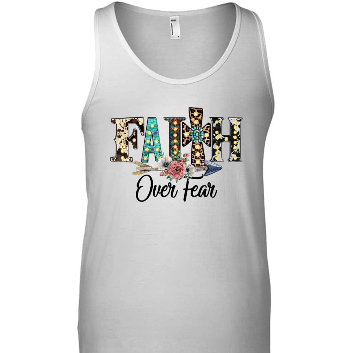 Leopard Faith Over Fear Cross Flowers Western Christian T-Shirt Leopard Faith Over Fear Cross Flowers Western Christian T-Shirt