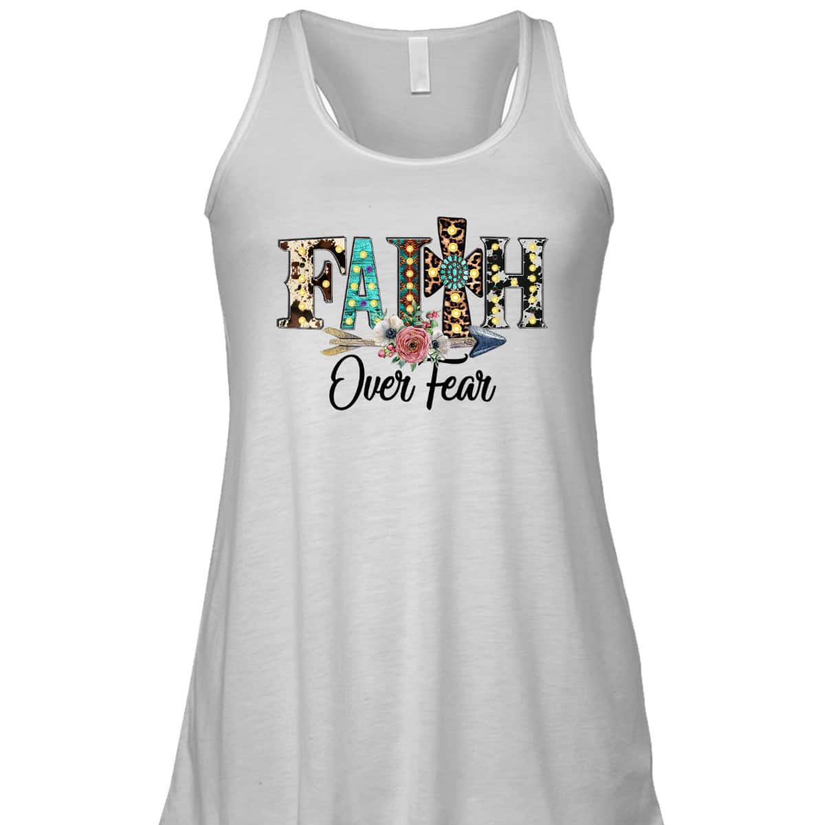 Leopard Faith Over Fear Cross Flowers Western Christian T-Shirt Leopard Faith Over Fear Cross Flowers Western Christian T-Shirt