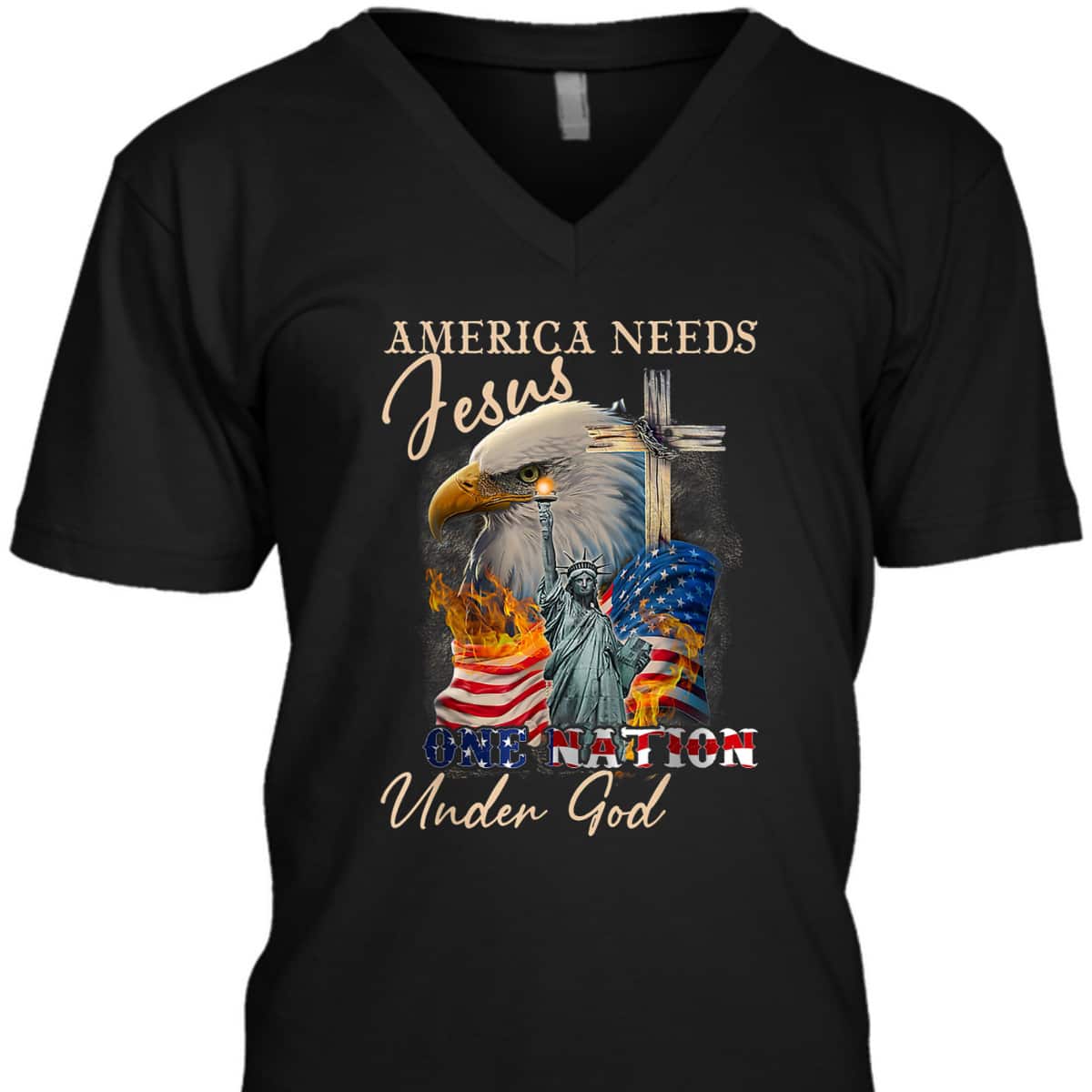 America Needs Jesus One Nation Under God Eagle Christian T-Shirt America Needs Jesus One Nation Under God Eagle Christian T-Shirt