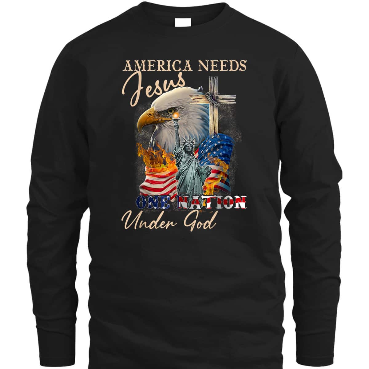 America Needs Jesus One Nation Under God Eagle Christian T-Shirt America Needs Jesus One Nation Under God Eagle Christian T-Shirt