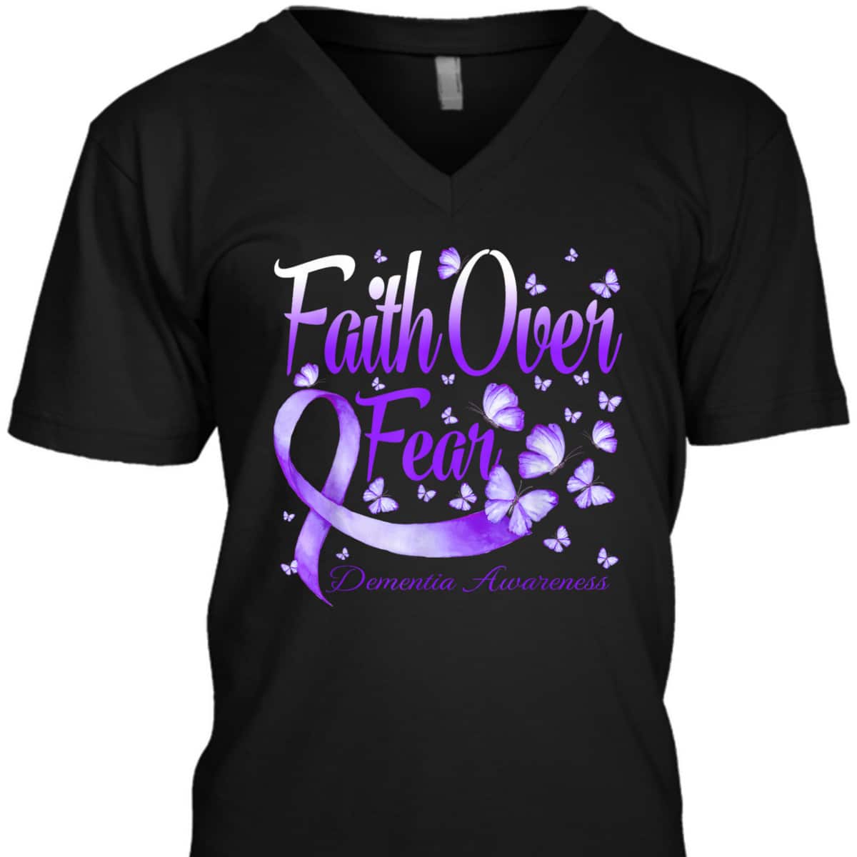 Faith Over Fear Dementia Awareness Butterfly Bible Verse T-Shirt Faith Over Fear Dementia Awareness Butterfly Bible Verse T-Shirt