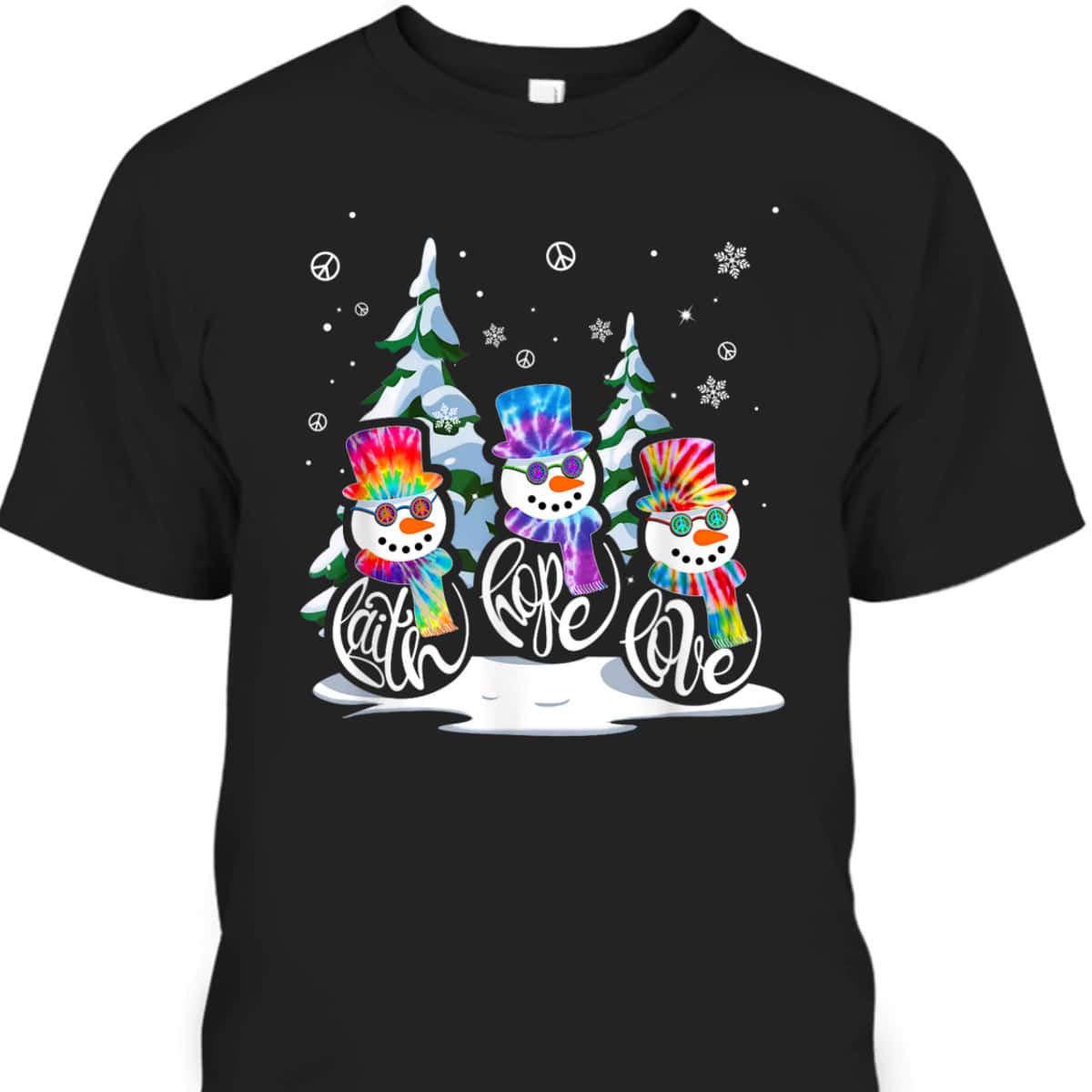 Faith Hope Love Snowman Christmas Hippie Tide Dye Christian T-Shirt