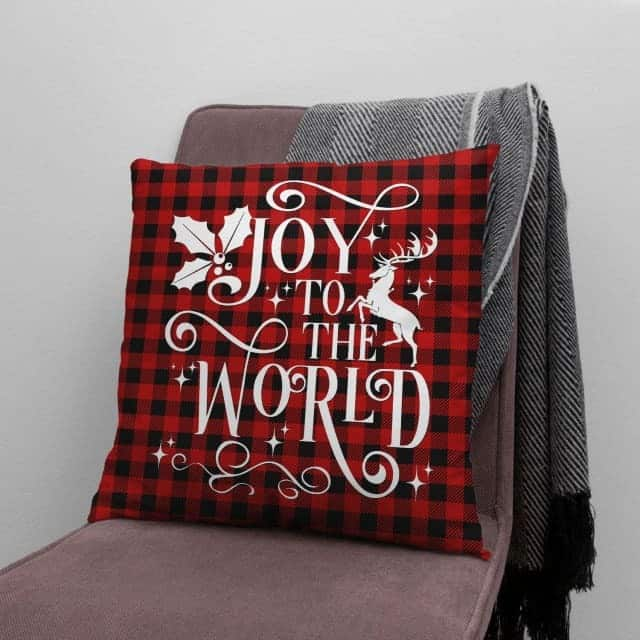 Christian Christmas Joy To The World Buffalo Plaid Pillow