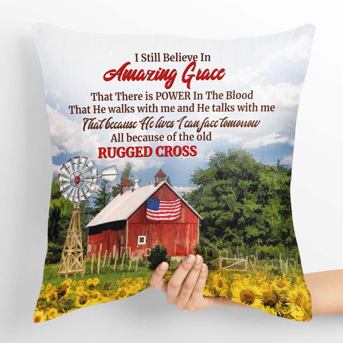 Bible Verse Scripture God I Still Believe In Amazing Grace Stunning Sunflower Field Pillow