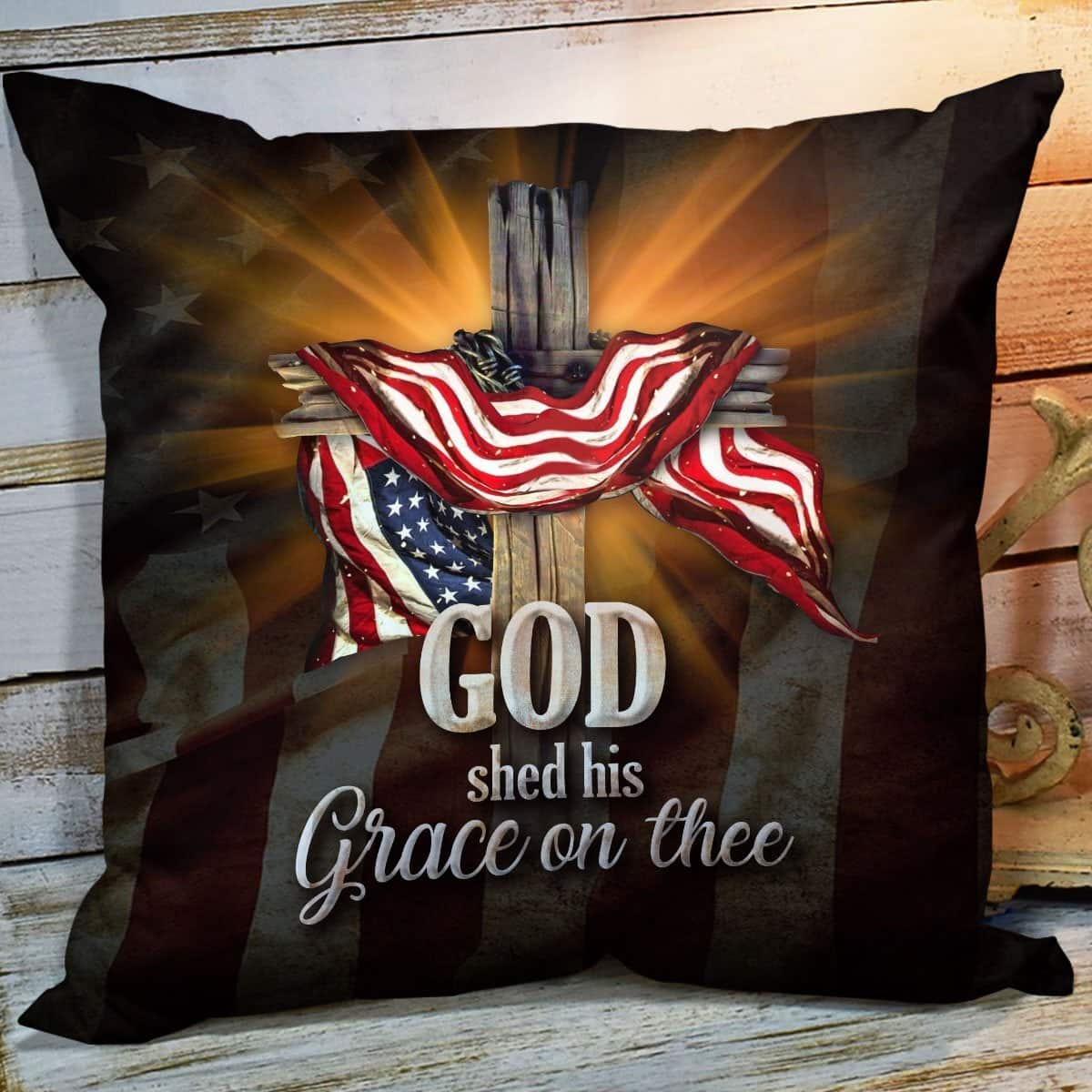 Bible Verse Scripture God God Shed His Grace On Thee Unique Cross And American Flag Pillow