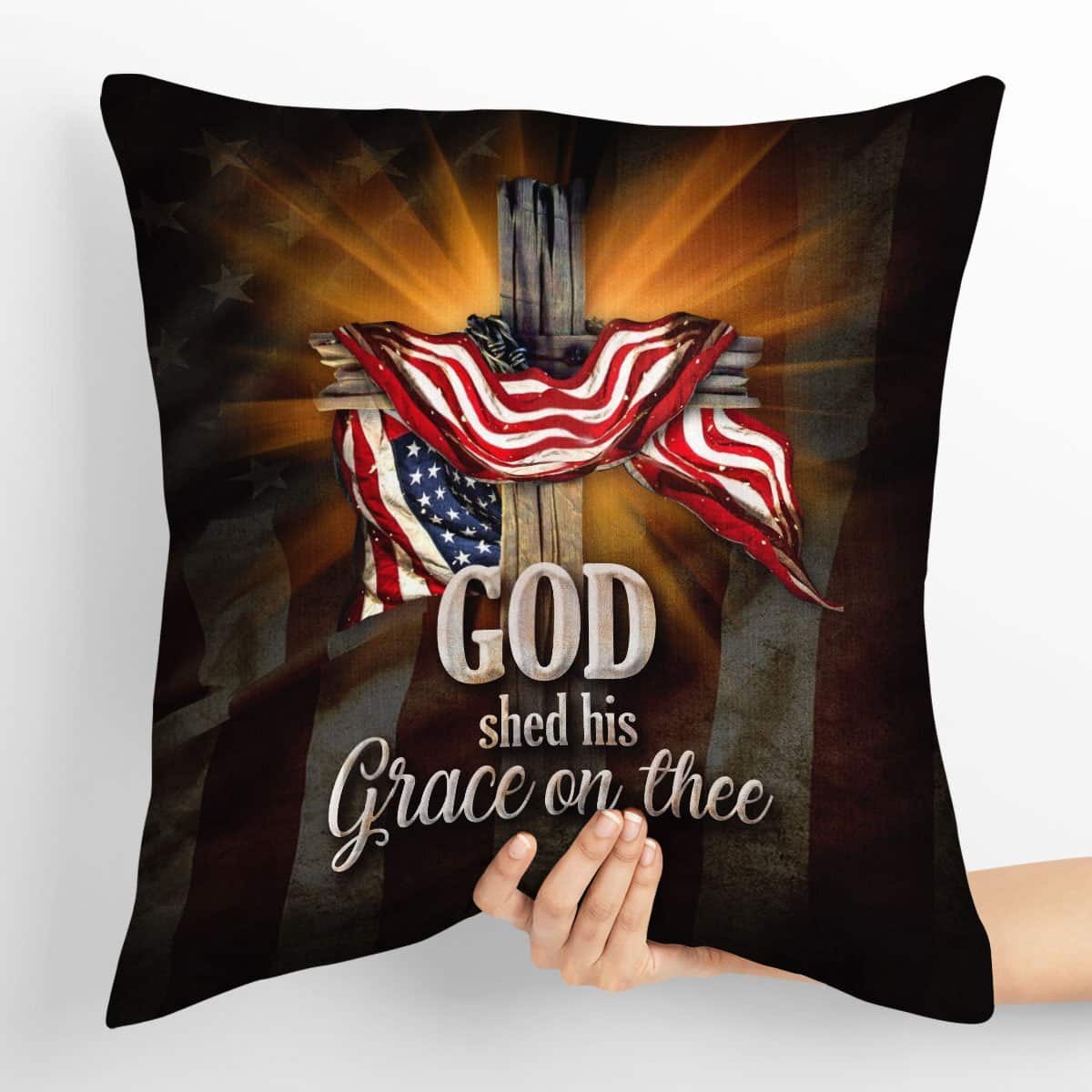 Bible Verse Scripture God God Shed His Grace On Thee Unique Cross And American Flag Pillow