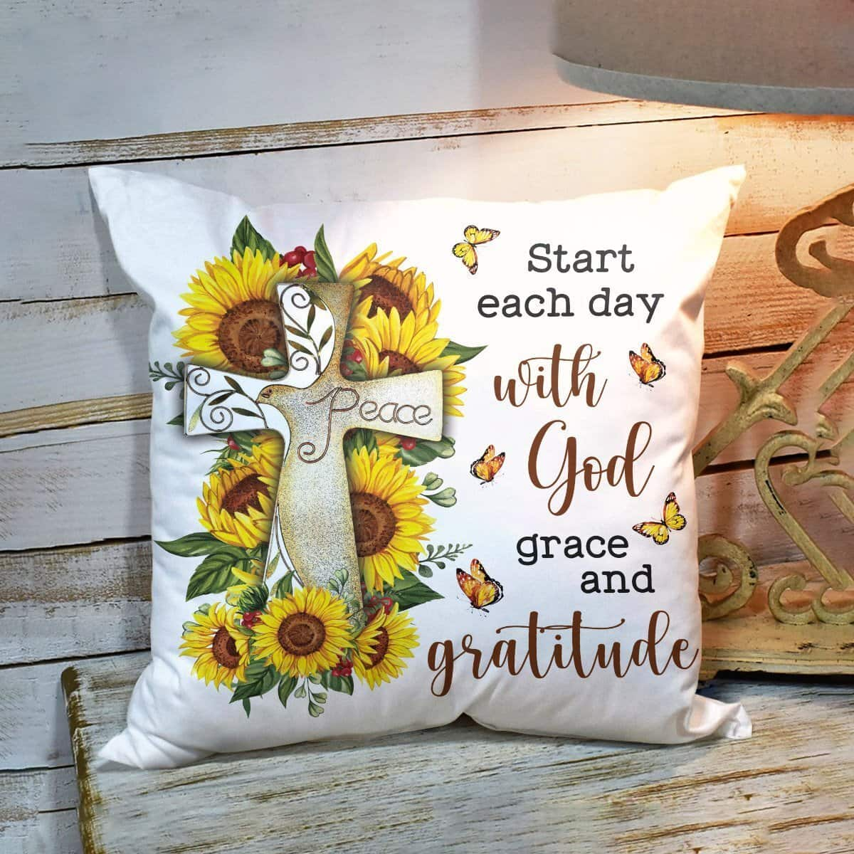 Bible Verse Scripture God Special Sunflower Start Each Day With God Pillow