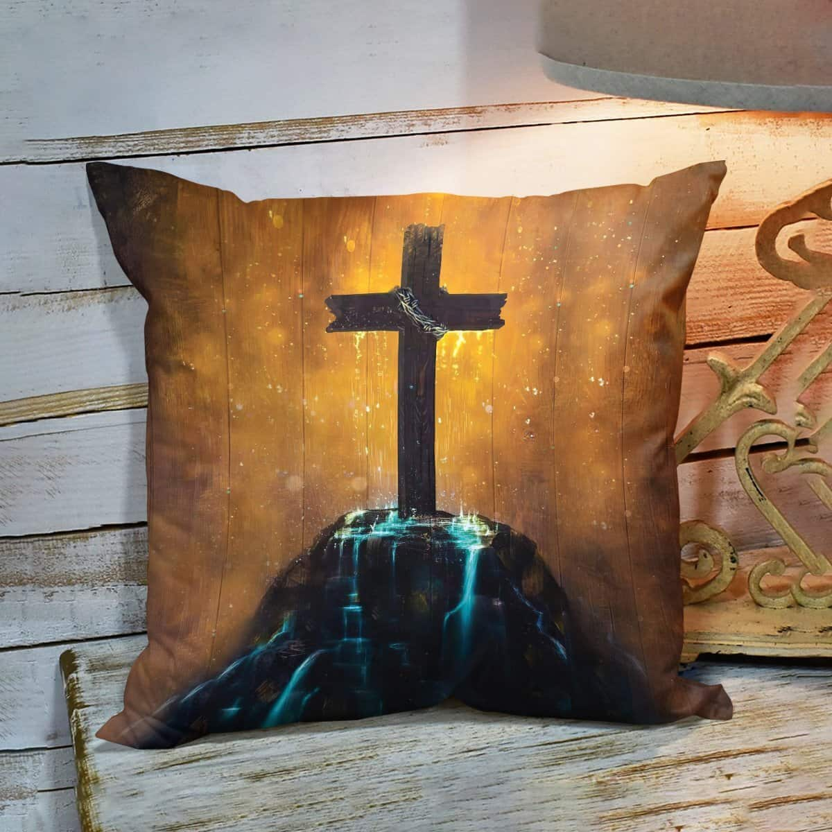 Bible Verse Scripture God Cross On Rock Christian Pillow