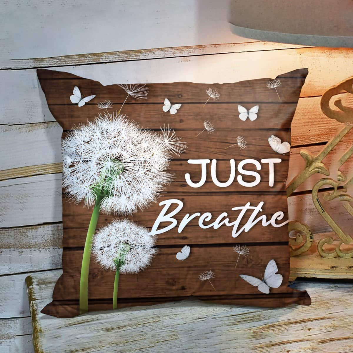 Bible Verse Scripture God Just Breathe Beautiful Dandelion Pillow