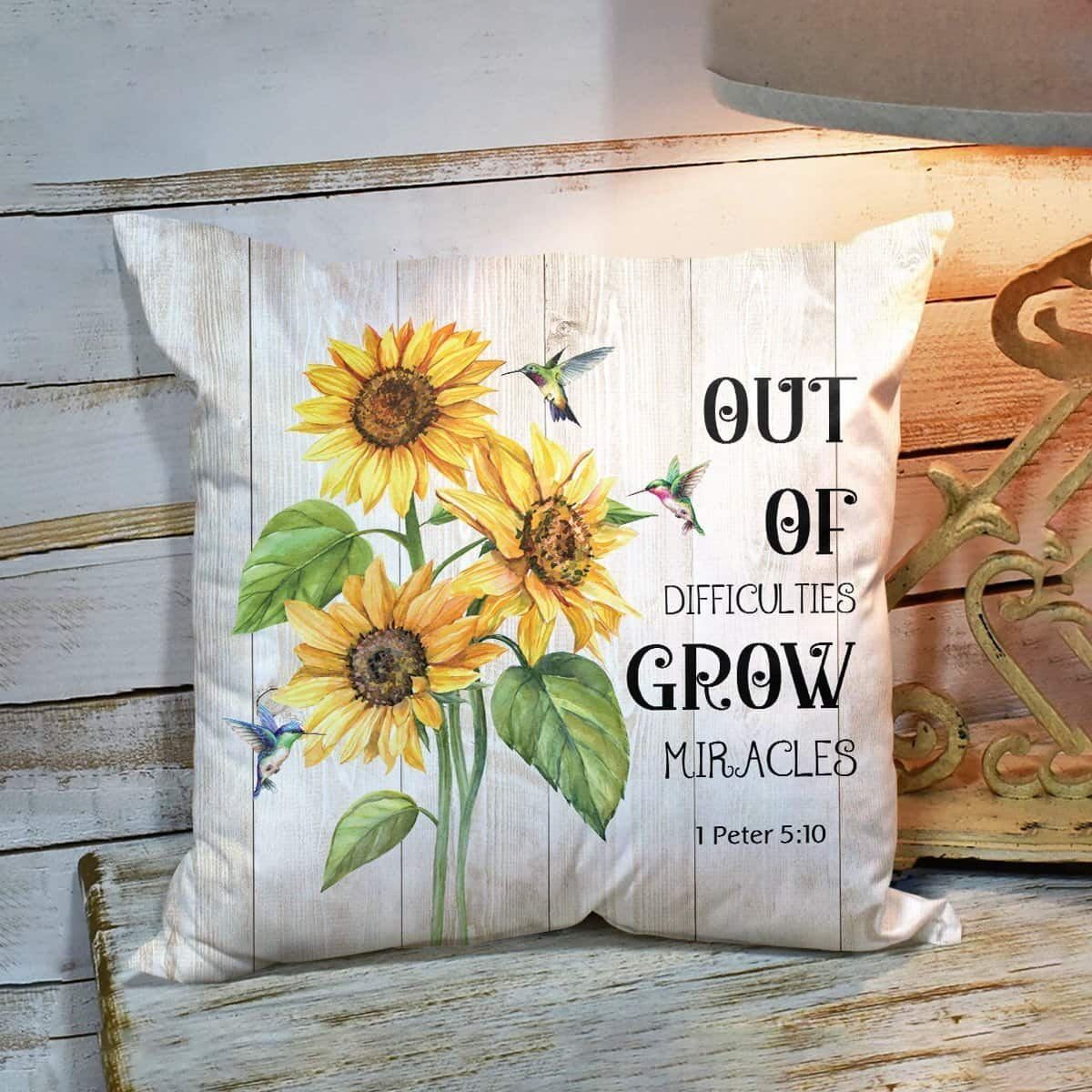 Bible Verse Scripture God Out Of Difficulties Grow Miracles Sunflower Pillow