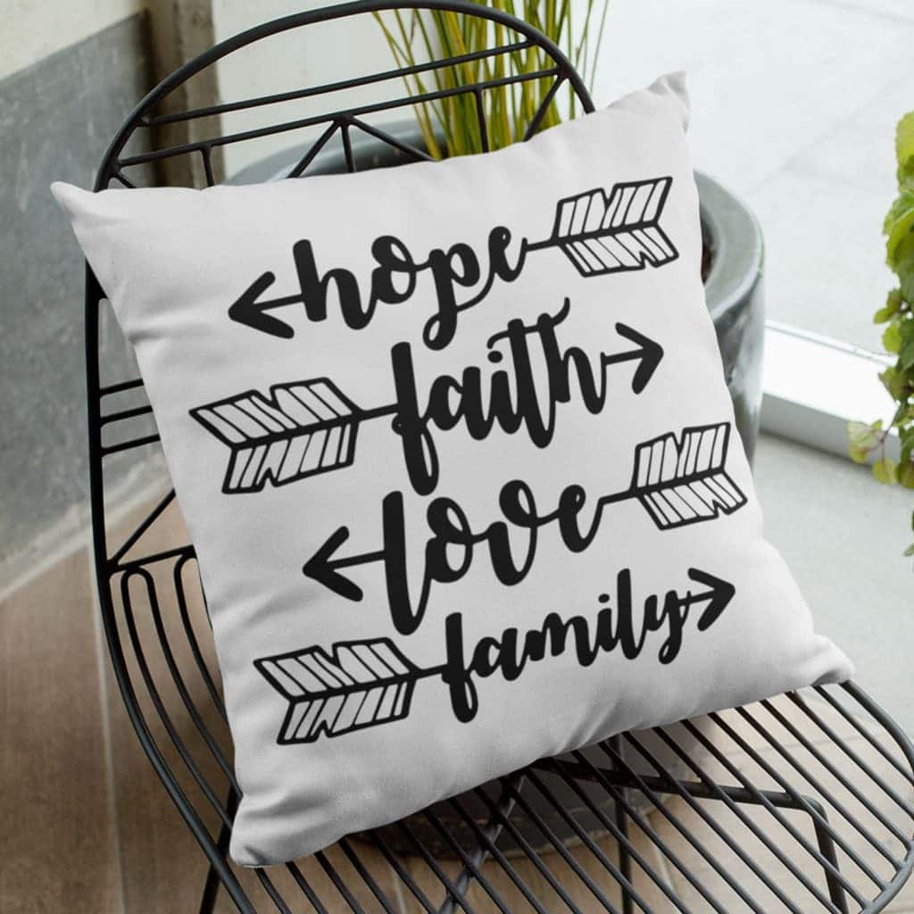 Hope Faith Love Family Christian Pillow