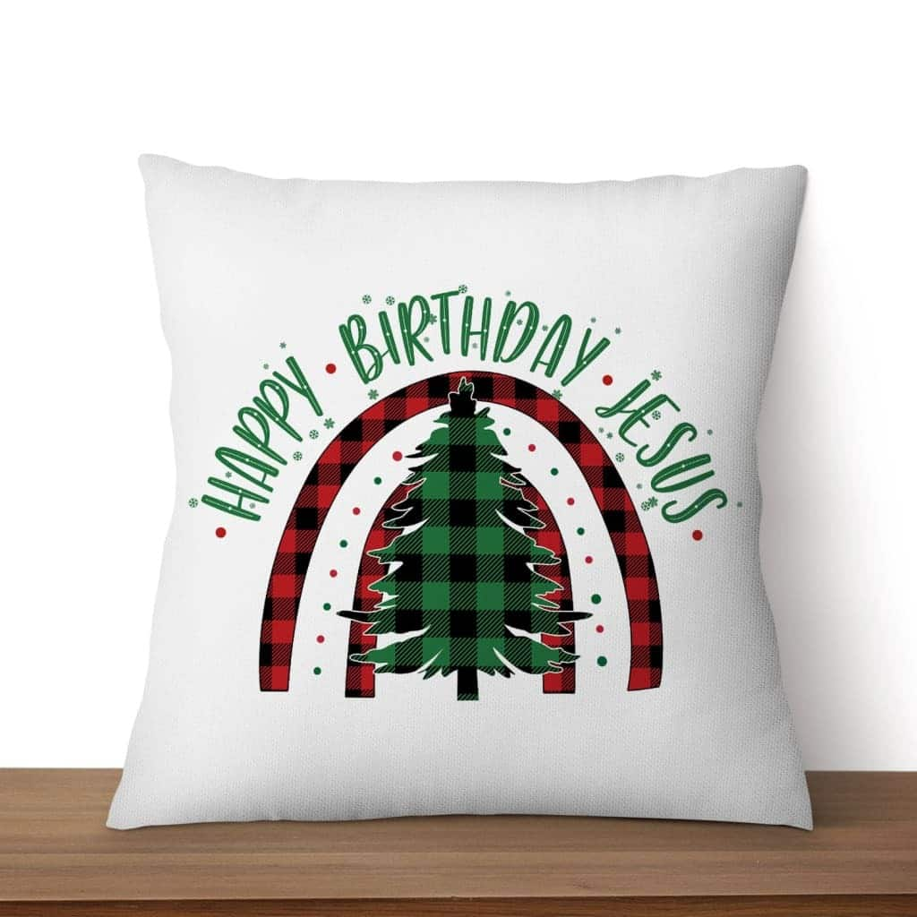 Happy Birthday Jesus Christmas Tree Pillow