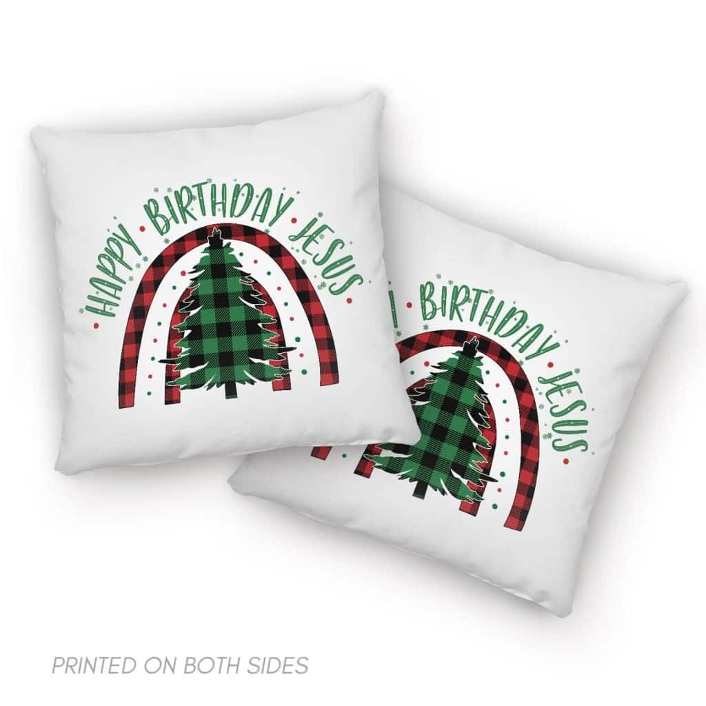 Happy Birthday Jesus Christmas Tree Pillow
