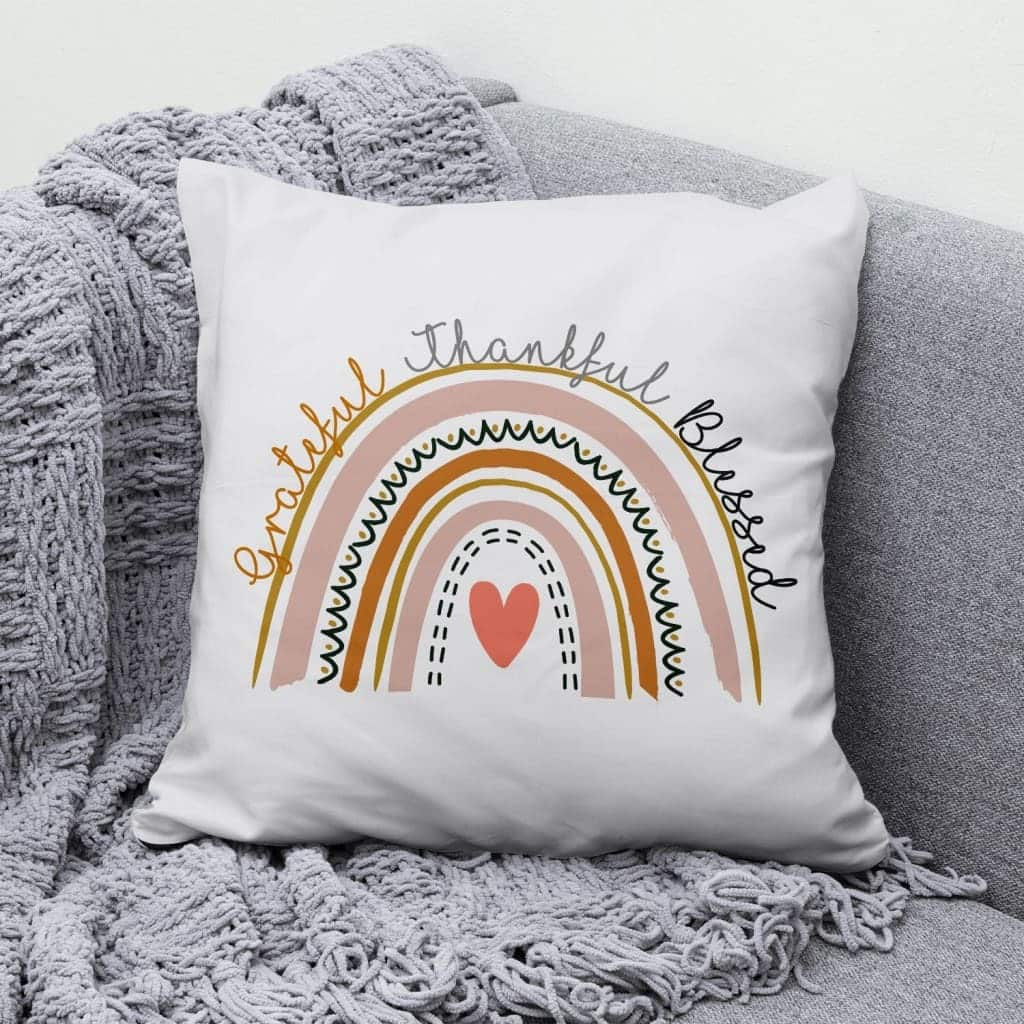 Grateful Thankful Blessed Rainbow Pillow