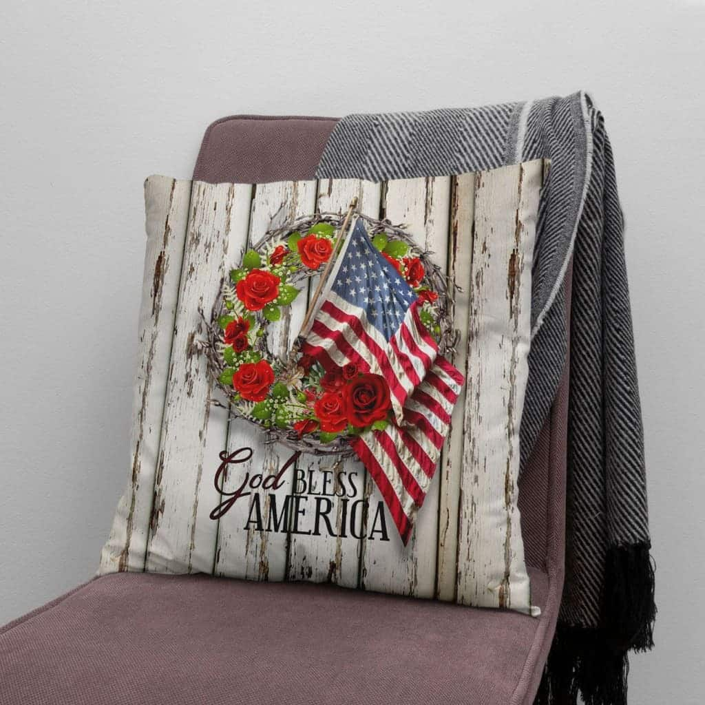 God Bless America Christian US Flag Pillow