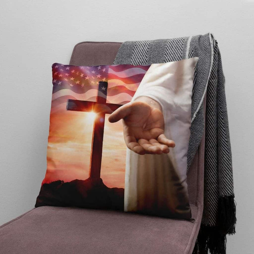 Jesus Outstretched Hands Saves Christian Cross Pillow