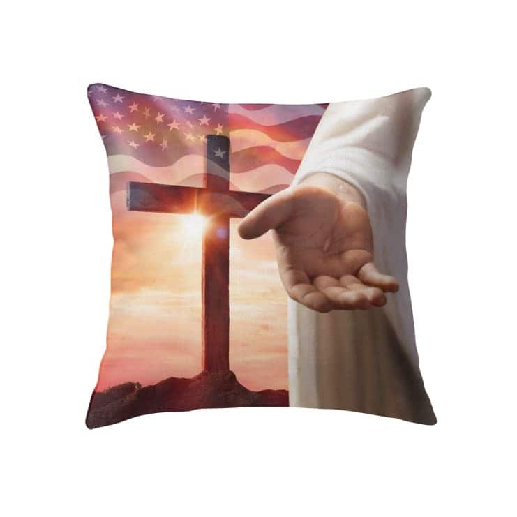 Jesus Outstretched Hands Saves Christian Cross Pillow