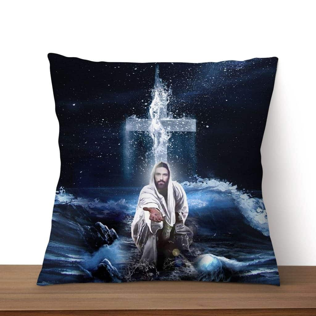 Jesus Outstretched Hands Saves Christian Religious Pillow