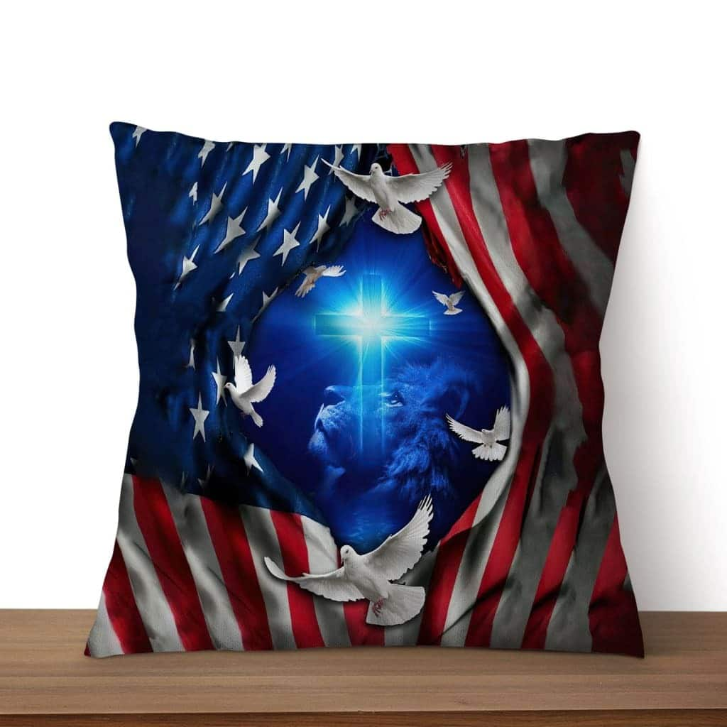 Jesus Lion American Flag Of Faith Christian Pillow