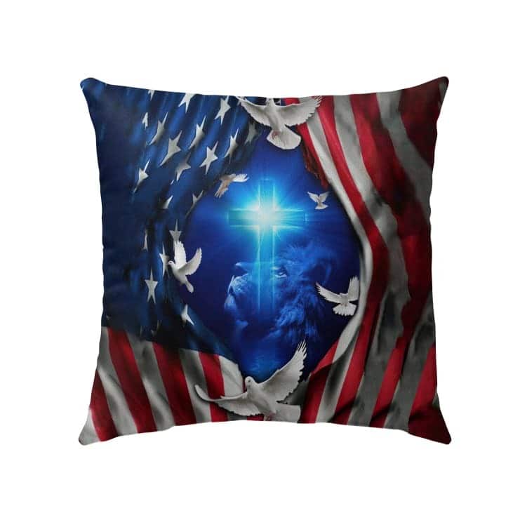 Jesus Lion American Flag Of Faith Christian Pillow Jesus Lion American Flag Of Faith Christian Pillow