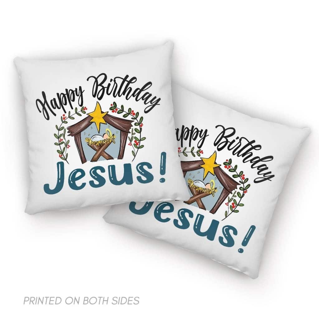 Jesus In A Manger Happy Birthday Jesus Pillow