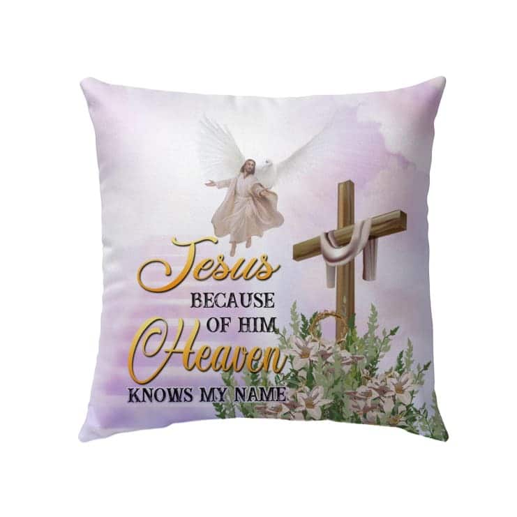 Jesus Because Of Him Heaven Knows My Name Christian Pillow