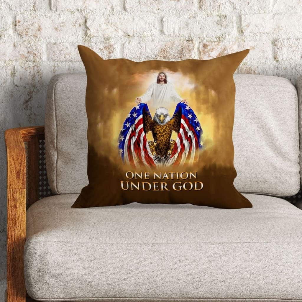 US Flag One Nation Under God Christian Pillow