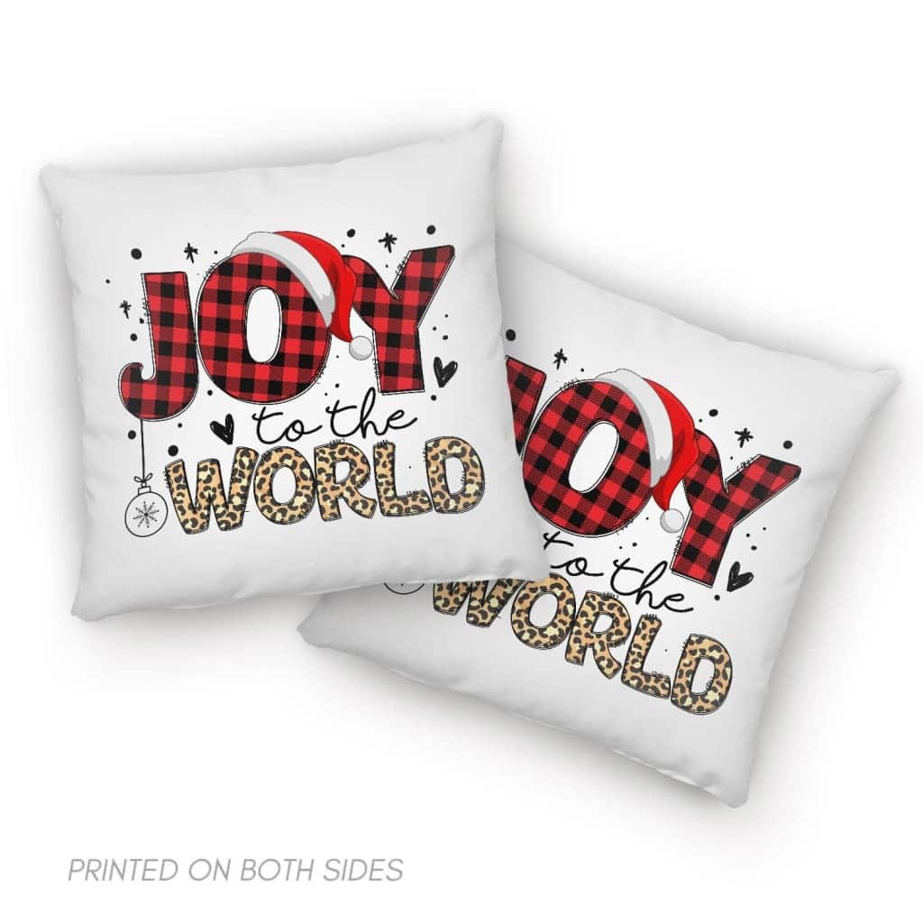 Joy To The World Buffalo Plaid Leopard Christmas Pillow Joy To The World Buffalo Plaid Leopard Christmas Pillow