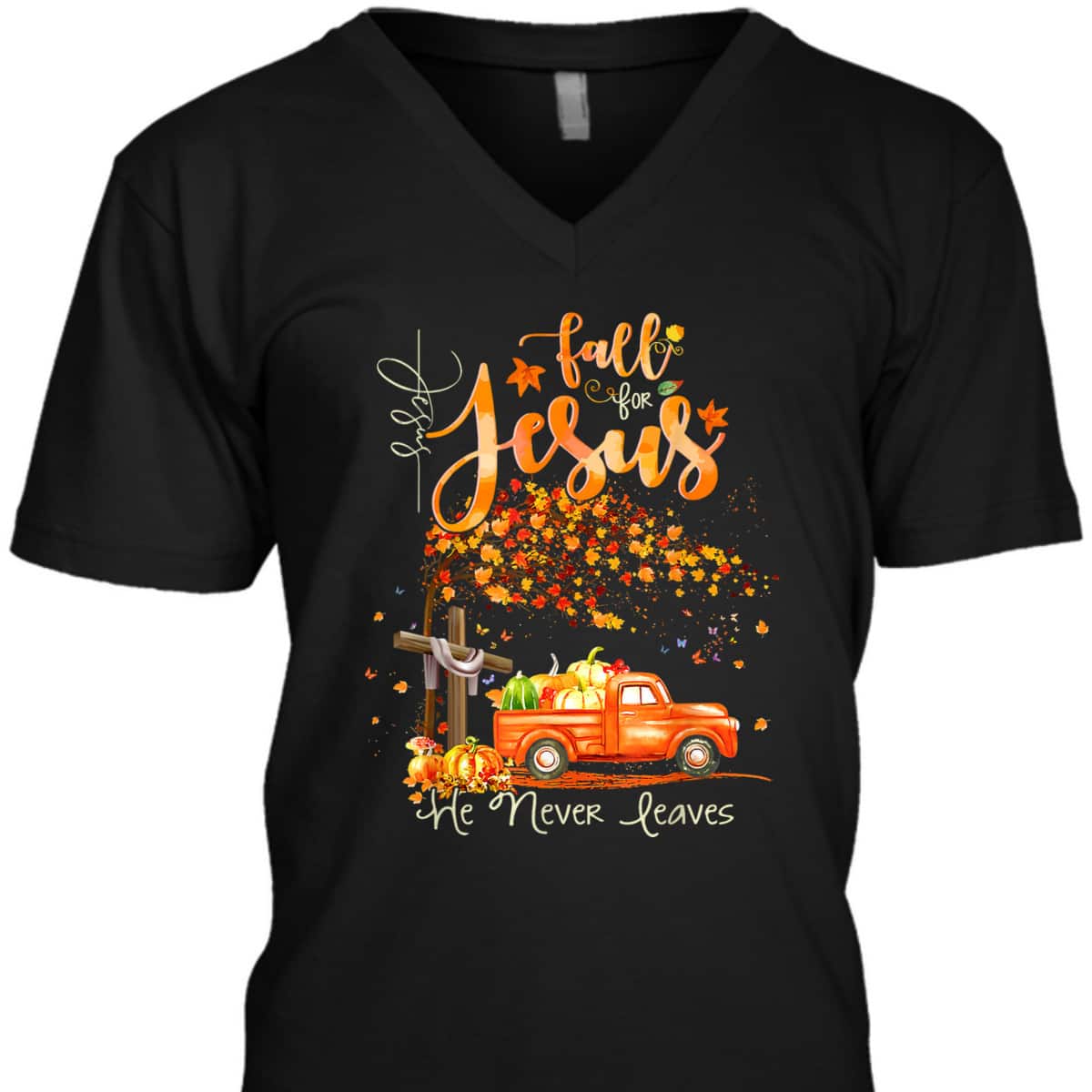 Cross Jesus Christian Lover Fall For Jesus He Never Leaves T-Shirt Cross Jesus Christian Lover Fall For Jesus He Never Leaves T-Shirt