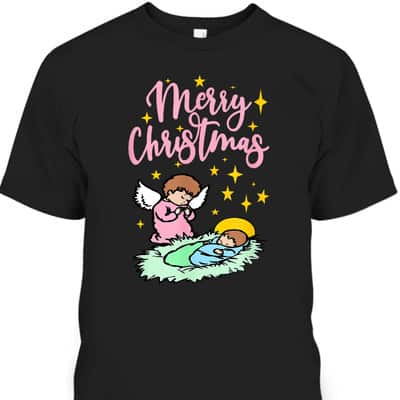 Baby Jesus With Angel Merry Christmas Nativity T-Shirt