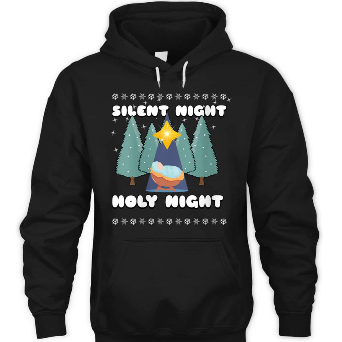 Silent Night Holy Night Trees Jesus Christmas Star Christian T-Shirt Silent Night Holy Night Trees Jesus Christmas Star Christian T-Shirt