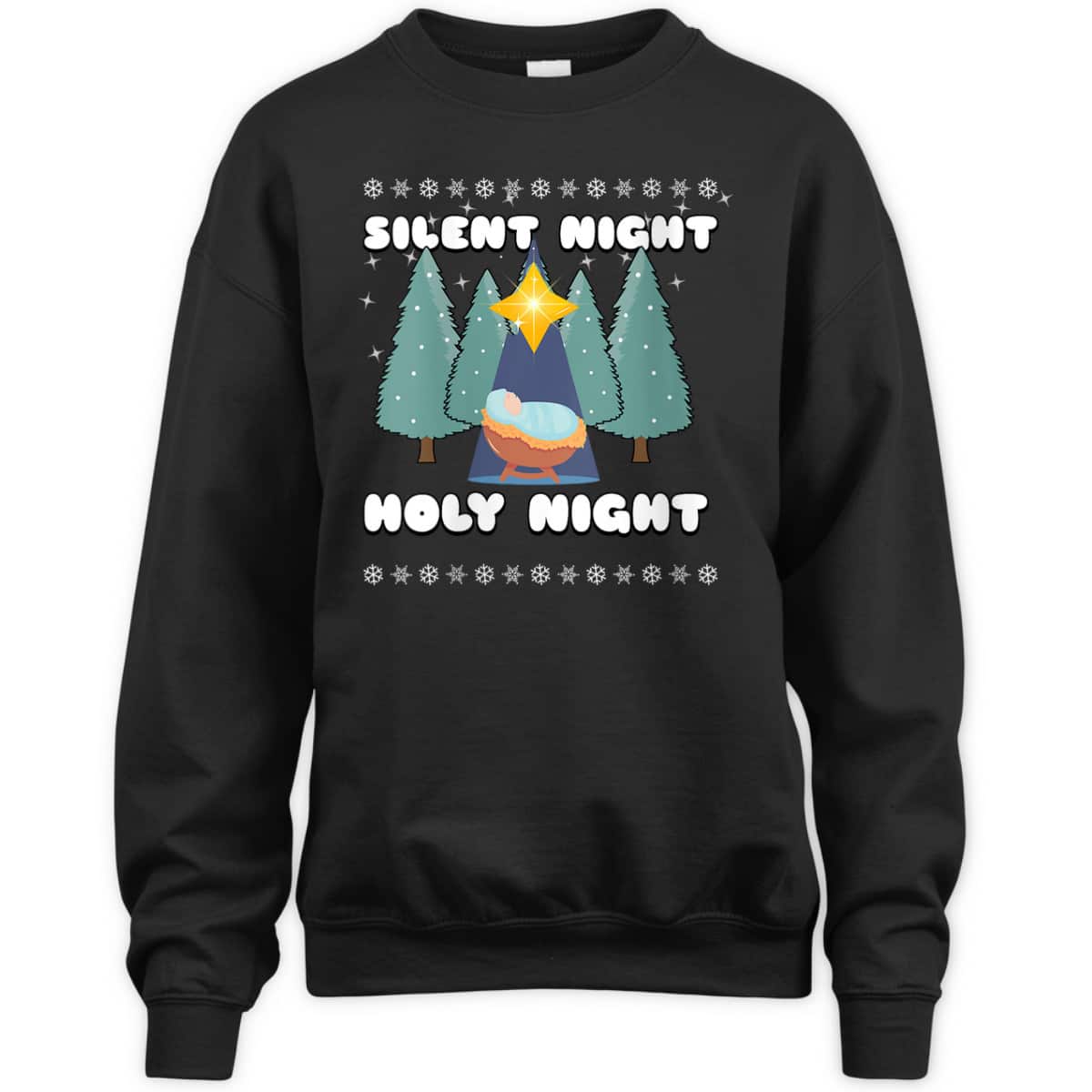 Silent Night Holy Night Trees Jesus Christmas Star Christian T-Shirt Silent Night Holy Night Trees Jesus Christmas Star Christian T-Shirt