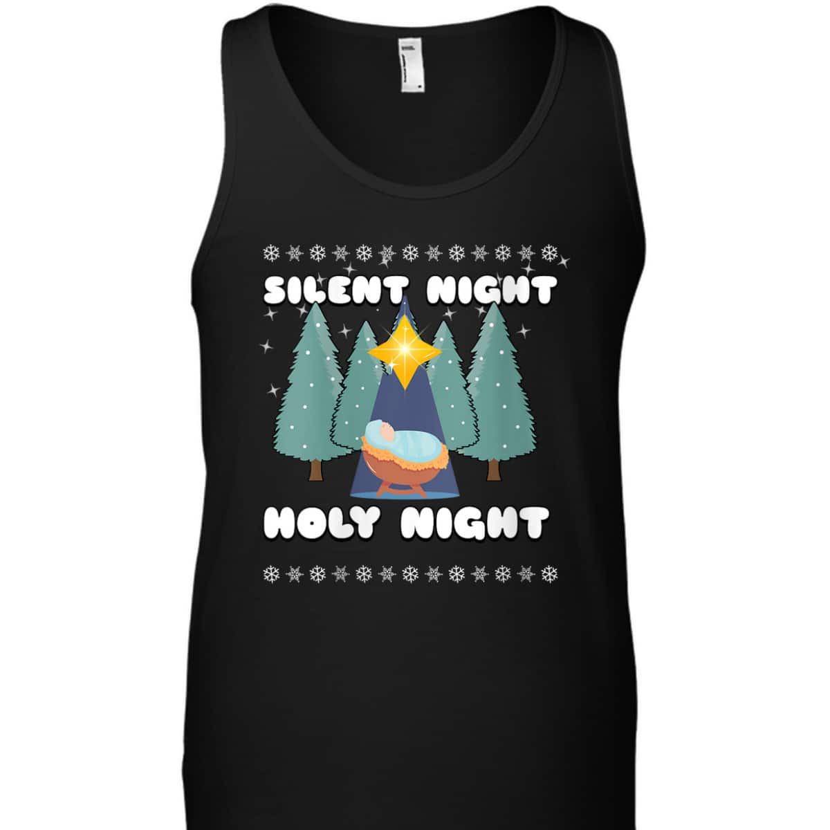 Silent Night Holy Night Trees Jesus Christmas Star Christian T-Shirt Silent Night Holy Night Trees Jesus Christmas Star Christian T-Shirt
