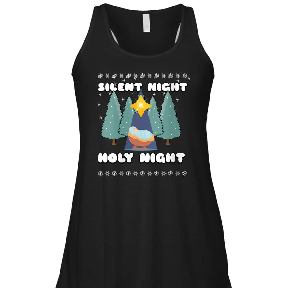 Silent Night Holy Night Trees Jesus Christmas Star Christian T-Shirt Silent Night Holy Night Trees Jesus Christmas Star Christian T-Shirt