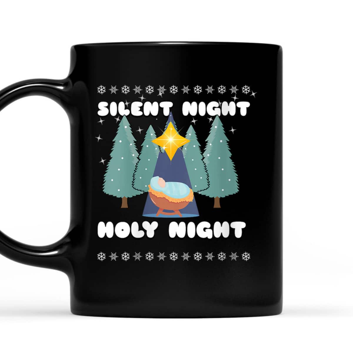 Silent Night Holy Night Trees Jesus Christmas Star Christian T-Shirt Silent Night Holy Night Trees Jesus Christmas Star Christian T-Shirt