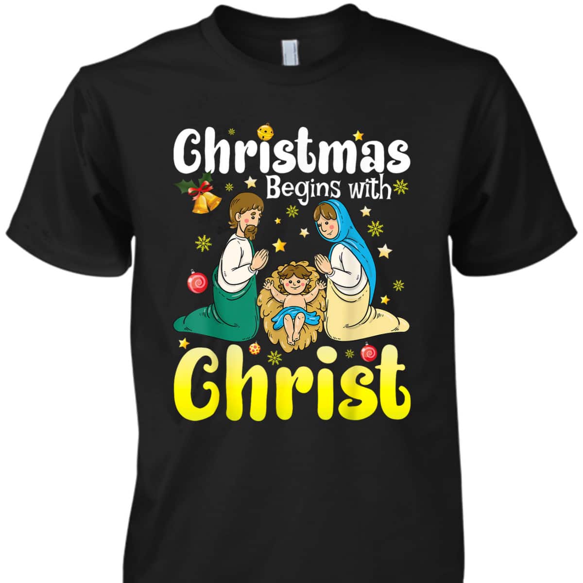 Family Christmas Begins With Christ Jesus Cross Christian T-Shirt Family Christmas Begins With Christ Jesus Cross Christian T-Shirt