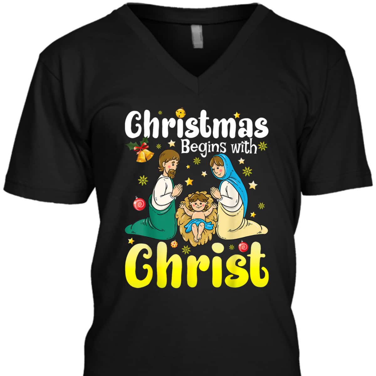Family Christmas Begins With Christ Jesus Cross Christian T-Shirt Family Christmas Begins With Christ Jesus Cross Christian T-Shirt