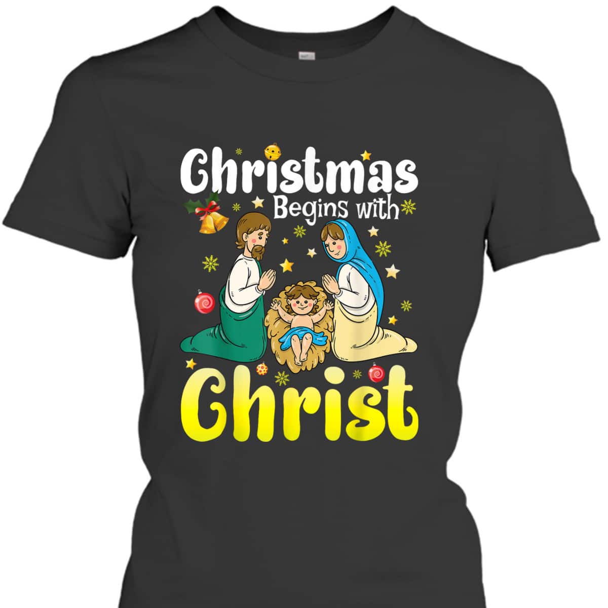 Family Christmas Begins With Christ Jesus Cross Christian T-Shirt Family Christmas Begins With Christ Jesus Cross Christian T-Shirt