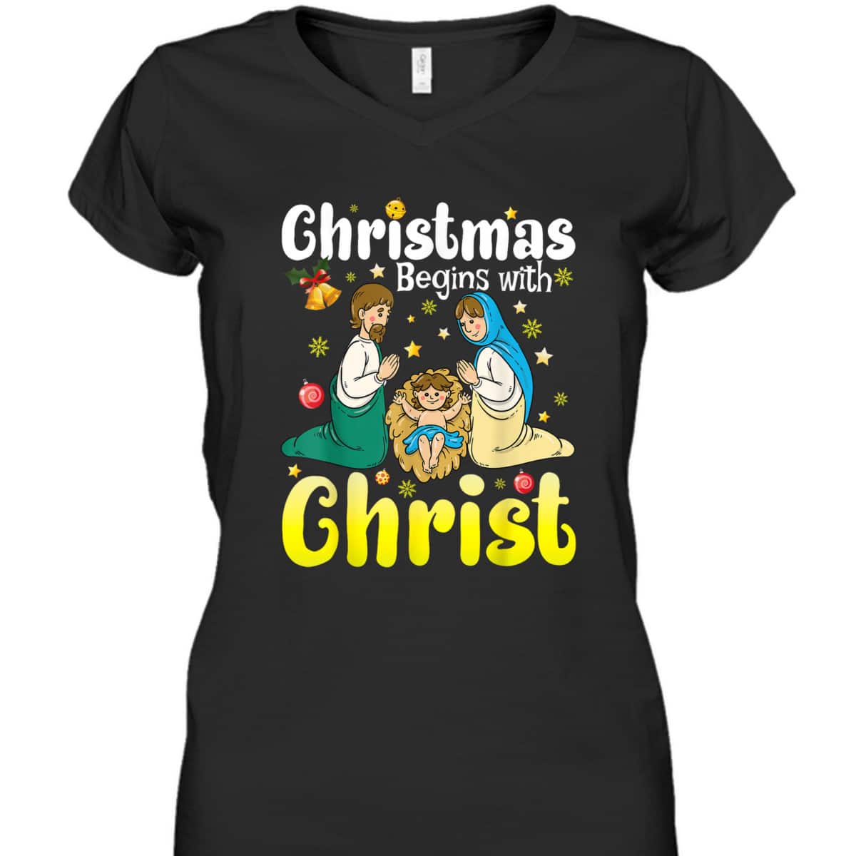 Family Christmas Begins With Christ Jesus Cross Christian T-Shirt Family Christmas Begins With Christ Jesus Cross Christian T-Shirt