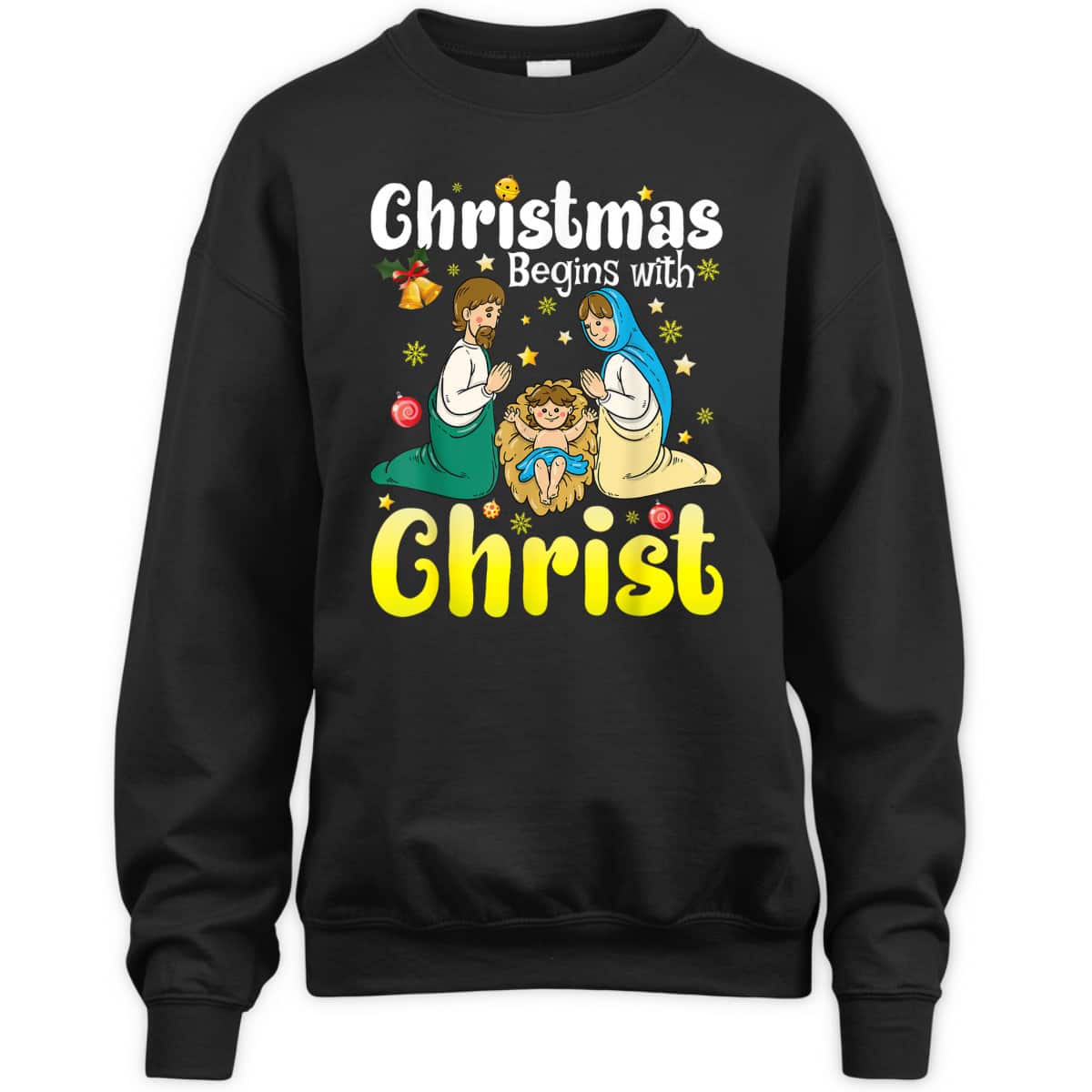 Family Christmas Begins With Christ Jesus Cross Christian T-Shirt Family Christmas Begins With Christ Jesus Cross Christian T-Shirt
