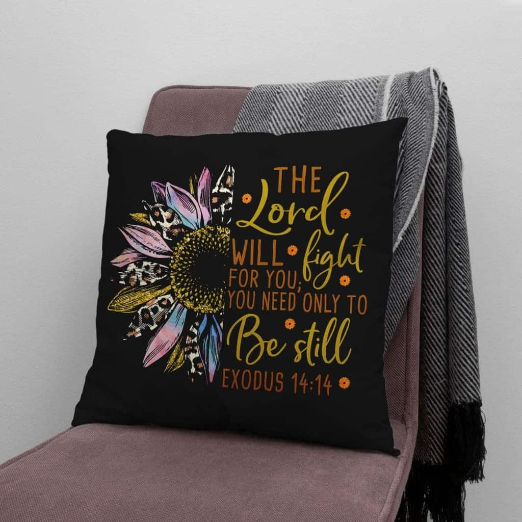 The Lord Will Fight For You Half Leopard Sunflower Christian Pillow