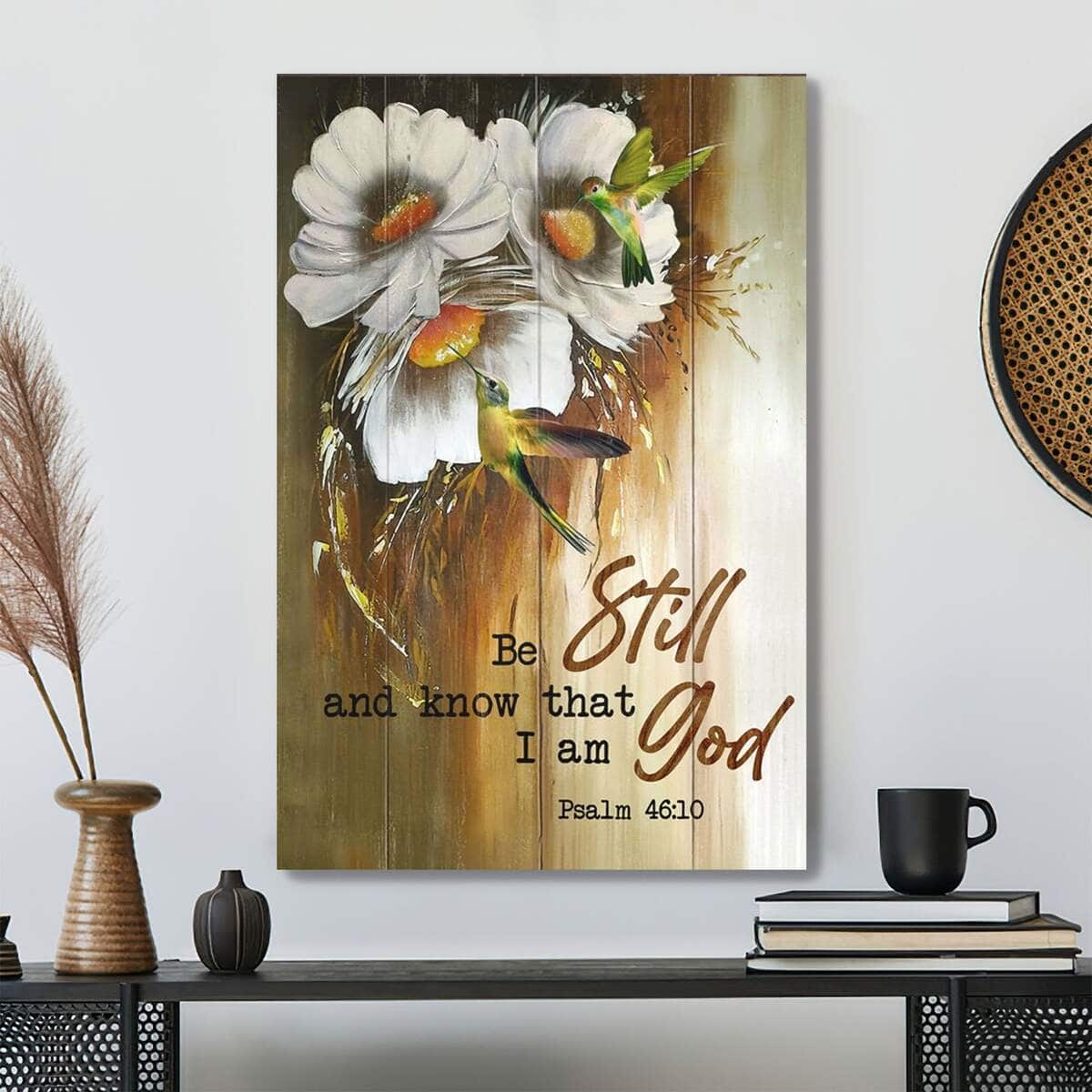 Be Still And Know That I Am God Daisy And Hummingbird Canvas Print